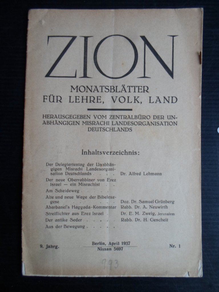  - Zion, Monatblätter für Lehre, Volk, Land