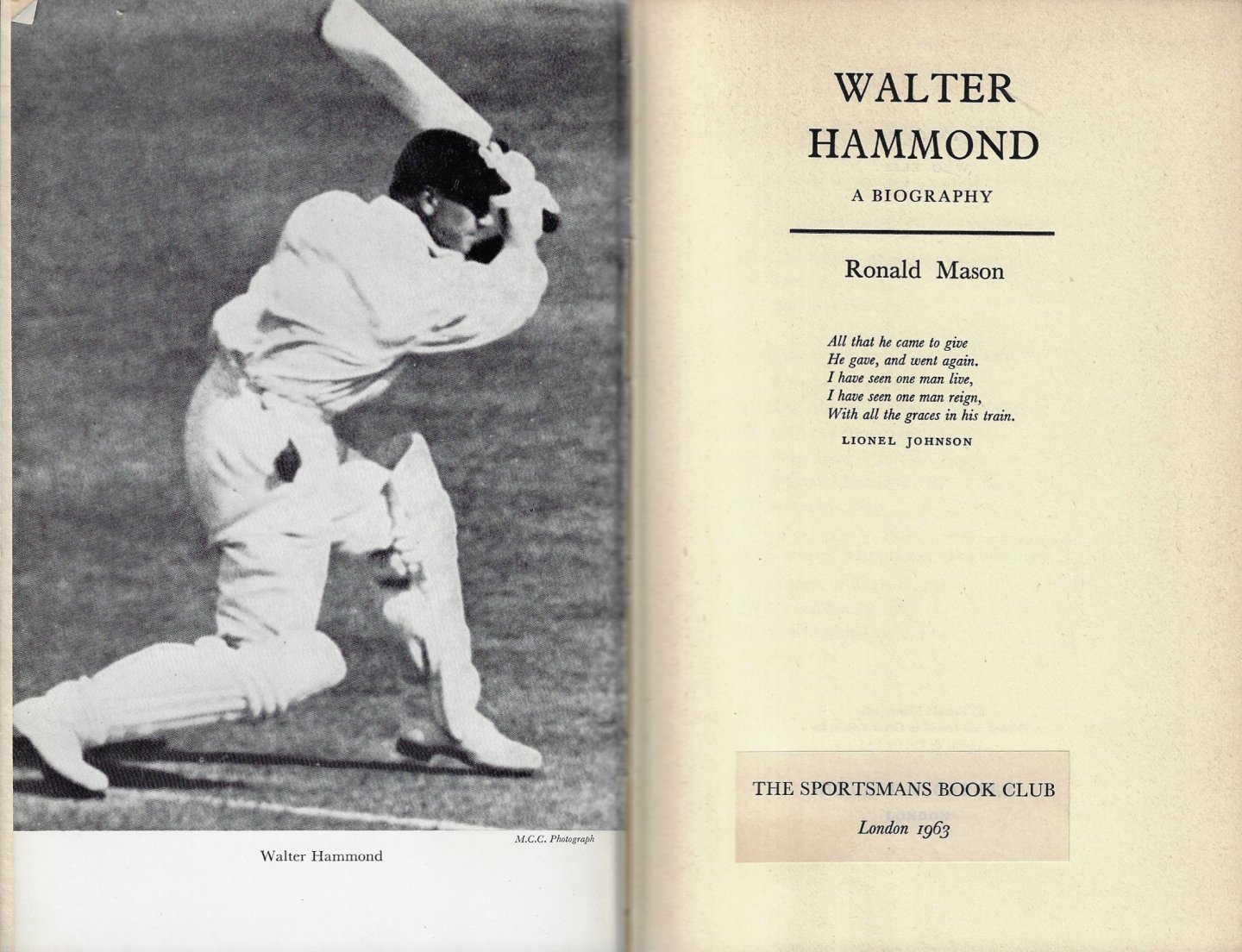 Mason, Ronald - Walter Hammond -A biography