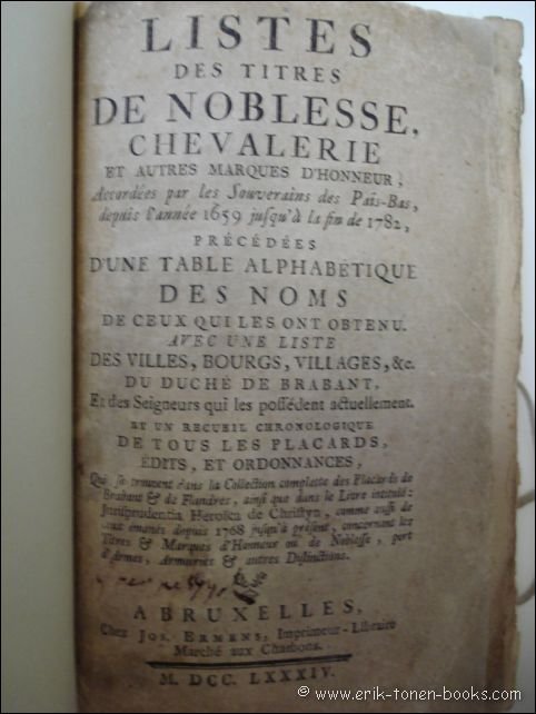 N/A. - LISTES DES TITRES DE NOBLESSE, CHEVALERIE ET AUTRES MARQUES D' HONNEUR.