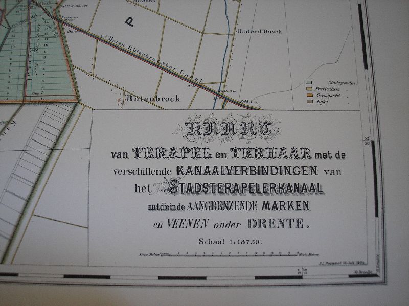 Ter Apel - Orginele kaart van Ter Apel en Ter Haar met de verschillende kanaalverbindingen van het Stadsterapelerkanaal met die in de aangrenzende marken en veenen onder Drente.
