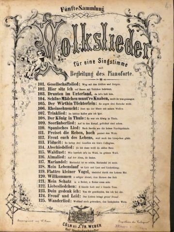 Franz, W. (arr.): - Fünfte Sammlung Volkslieder für eine Singstimme mit Begleitung des Pianoforte. 121: Mein Schatz. 122: Schwäbisches Liebesliedchen