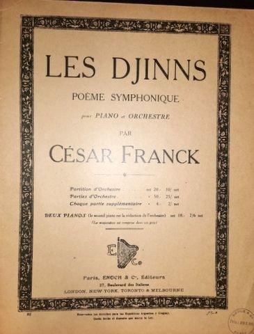 Franck, César: - Les Djinns. Poëme symphonique pour piano et orchestre. Deux Pianos (le second piano est la reduction de l`orchestre). (Colletion Orphée. No. 91)