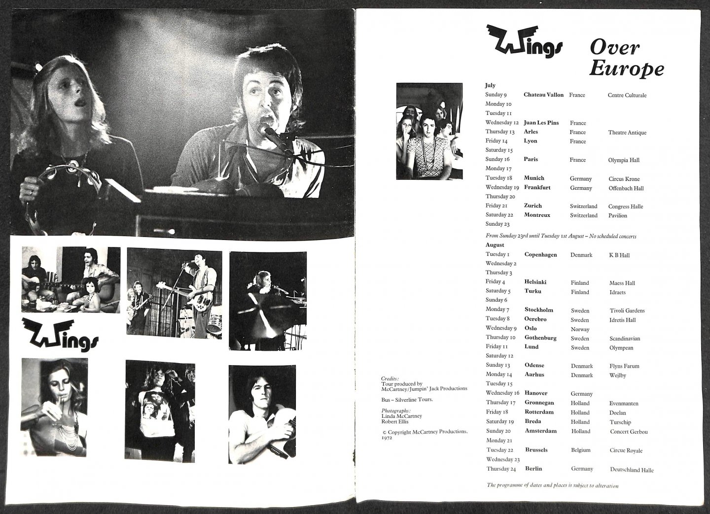Wings - Wings over Europe. Tour 1972 program