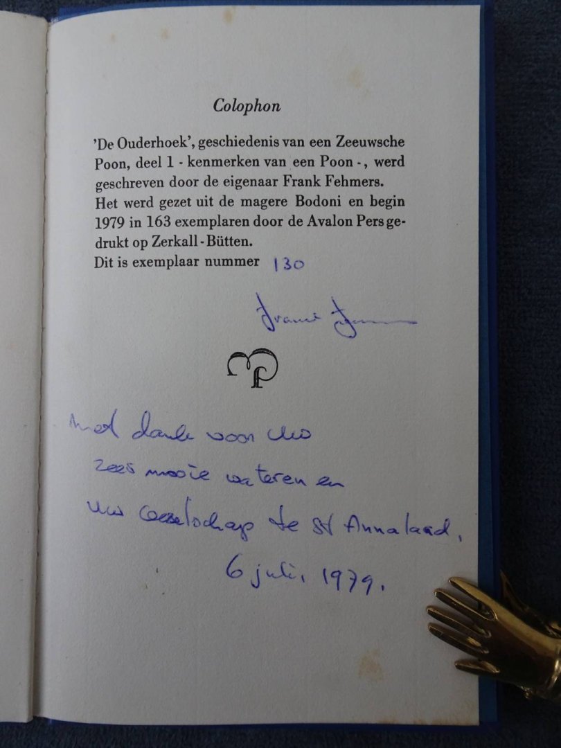 Fehmers, Frank. - De ouderhoek. Geschiedenis van een Zeeuwsche Poon. Deel 1: Kenmerken van een Poon.