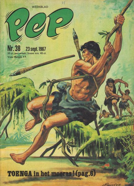 Diverse  tekenaars - PEP 1967 nr. 38, stripweekblad, 23 september met o.a. DIVERSE STRIPS (BLUEBERRY/BLAKE EN MORTIMER/TOENGA/DAN COOPER/ASTERIX/VIDOCQ/MICHEL VAILLANT/LUCKY LUKE)/TOENGA (COVER TEKENING )/RON CLARKE EN KIPCHOGE KEINO (ATLETIEK), goede staat