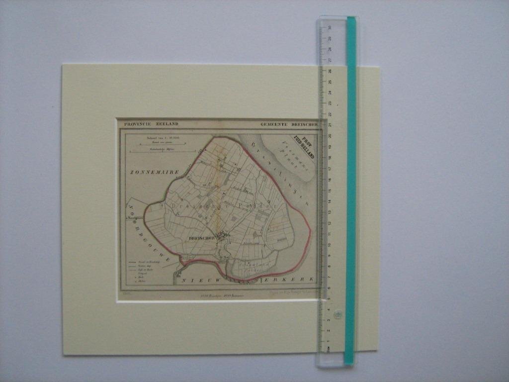 Kuyper - Originele atlas kaart Gemeente Dreischor -  Prov. ZEELAND Kuyper +/- 1866