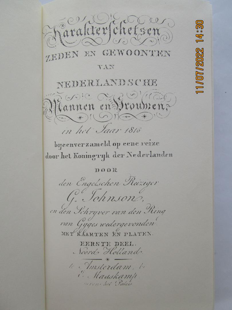 Johnson, G. - Karakterschetsen zeden en gewoonten van Hoord-Hollandse mannen en vrouwen in het jaar 1816