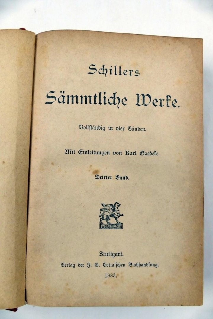 Schiller - Schillers Sammtliche werke volstandig in vier banden - Dritter band (3 foto's)