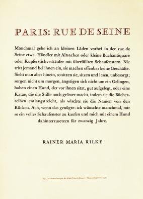 RILKE, Rainer Maria - Paris: Rue de Seine. (Poster).