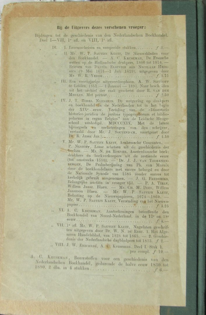 J.W. Enschedé. Bibliothecaris der Gemeente Haarlem - A.C. Kruseman. 1e deel 1e en 2e stuk