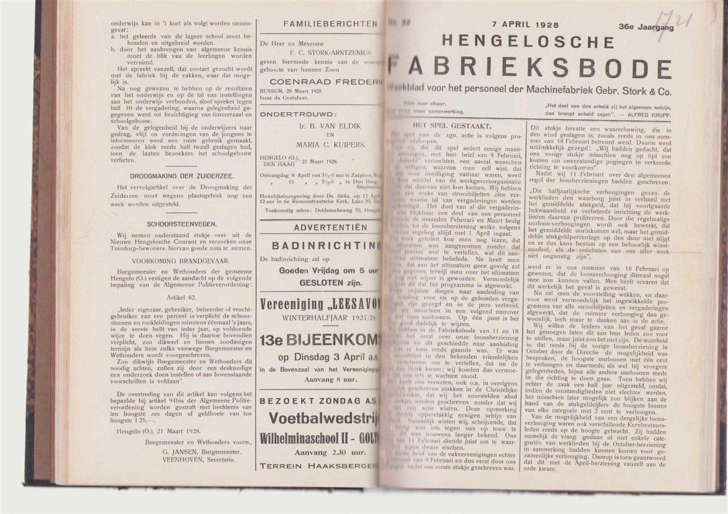 Machinefabriek Gebr. Stork en Co. - Hengelosche fabrieksbode, weekblad voor het personeel der Machinefabriek Gebr. Stork en Co