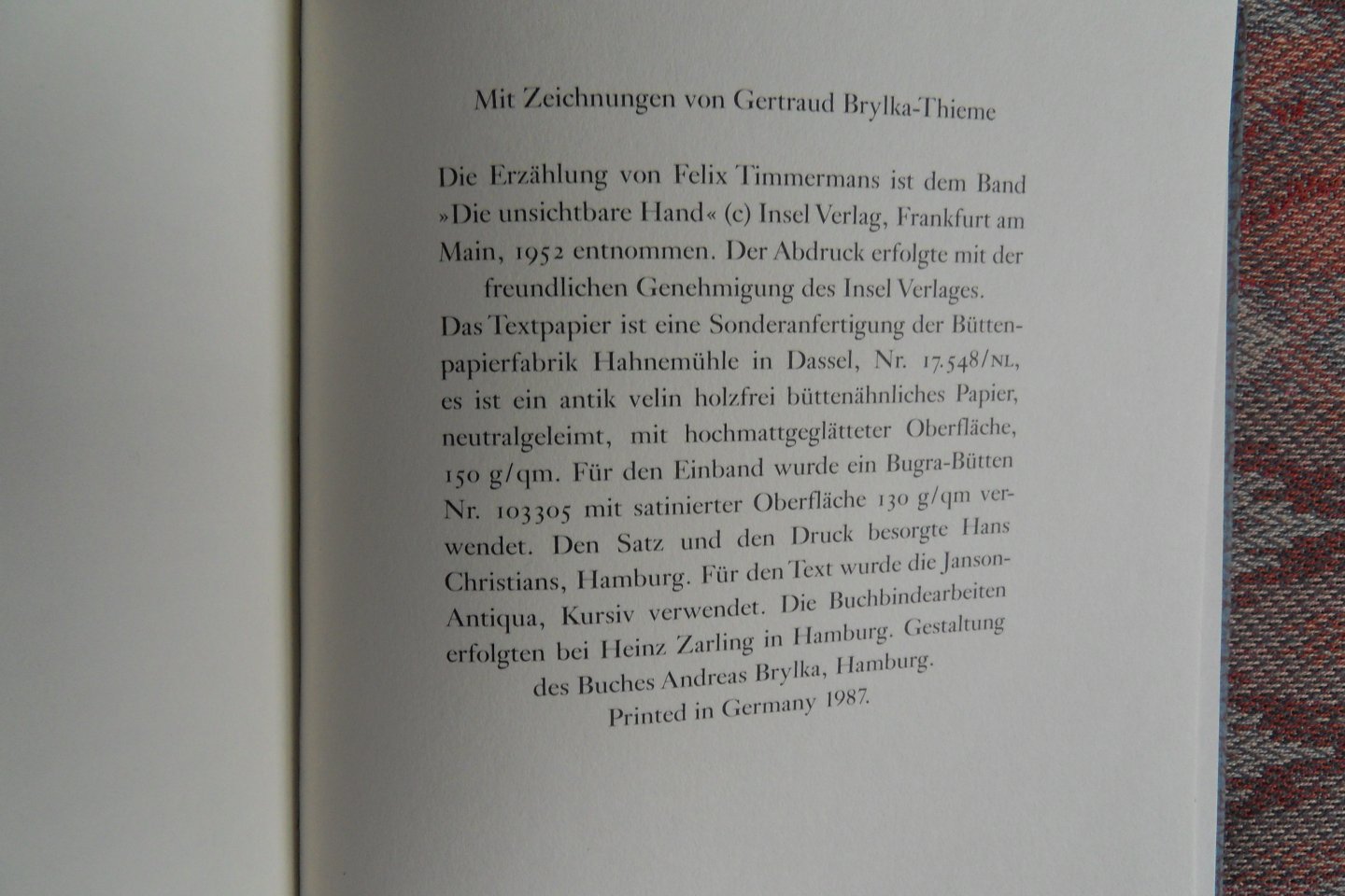 Timmermans, Felix. - Ein Löffel Erinnerungen. [ Beperkte bibliofiele oplage - geen aantal vermeld ].