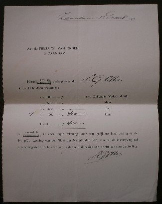 (zaanstreek). - Hierbij heb ik ondergeteekende J.G. Otter de eer u te doen toekomen (..)  5% obligatien Nederland 1914.