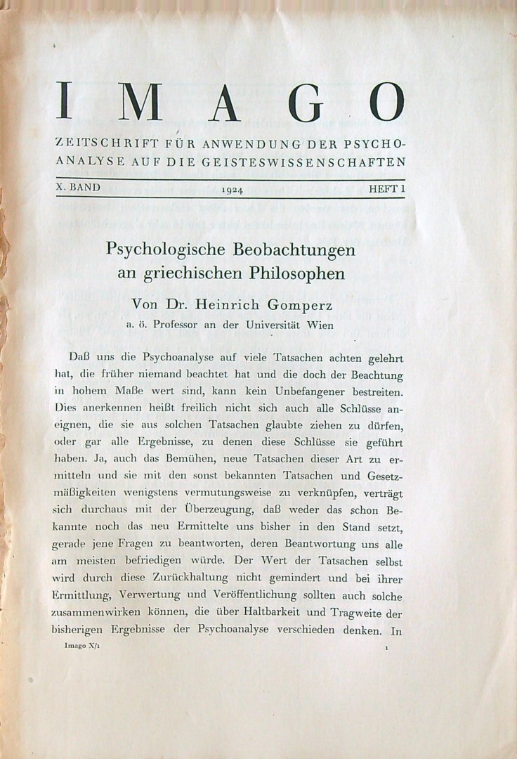 Gomperz - Psychologische beobachtungen an griechischen Philosophen