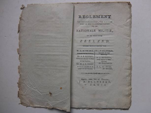 -. - Reglement van een genootschap, ter voorziening in het plaatsvervangen bij de Nationale Militie, in de provincie Zeeland.