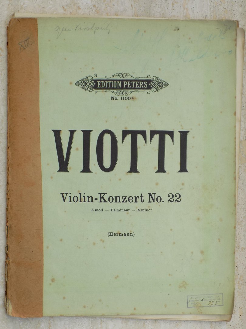 Friedrich Hermann.[Bearbeitet von]. - VIOTTI VIOLIN-KONZERT NO.22. Edition Peters No.1100.