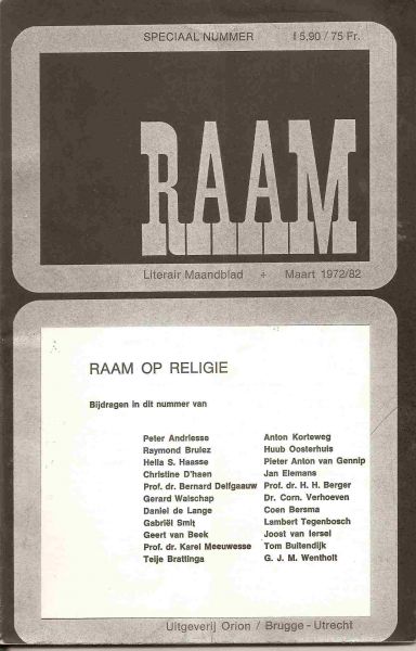  - Raam. Literair maandblad maart 1972. thenmanummer: Religie