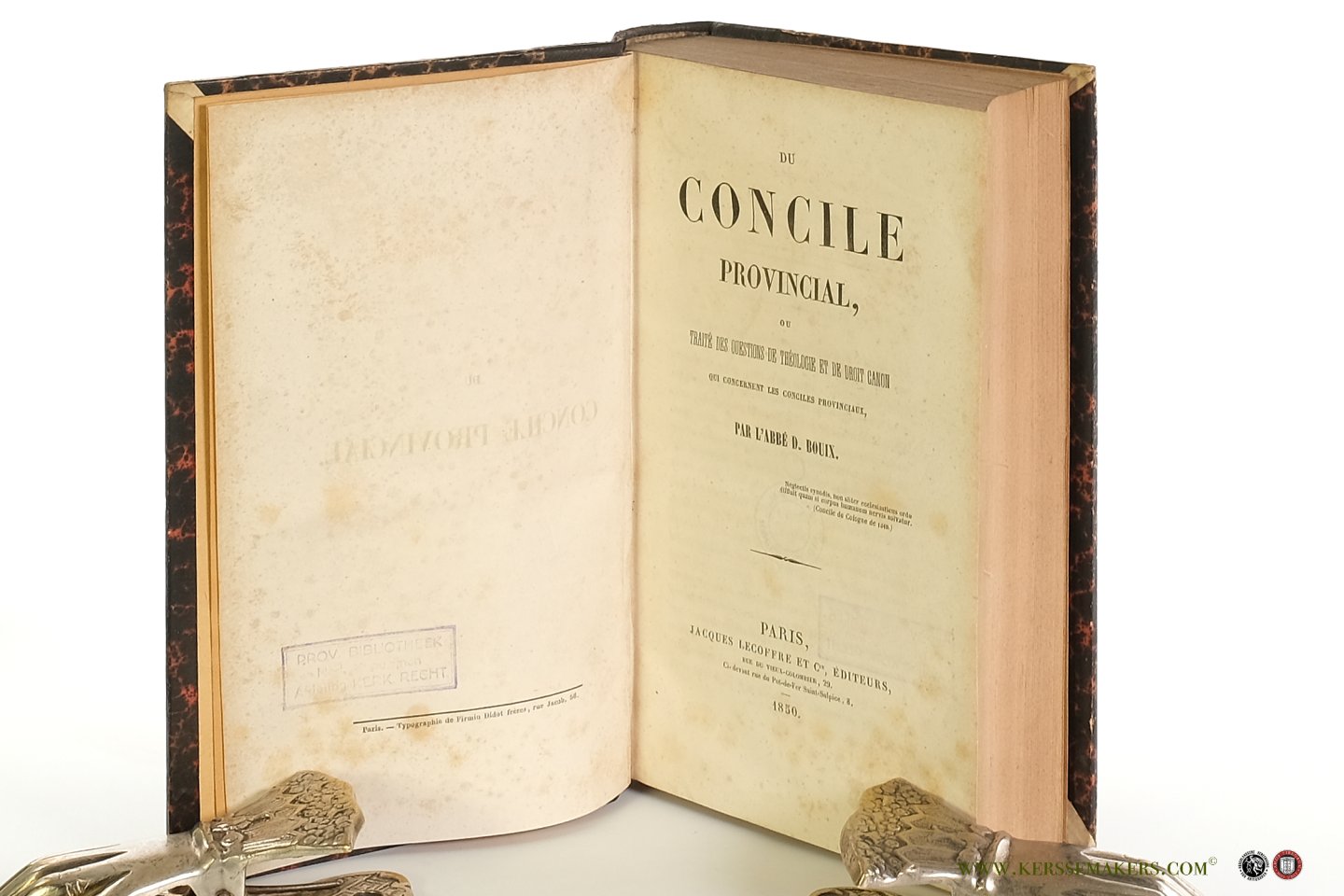Bouix, D. - Du concile provincial, ou traité des questions de théologie et de droit canon qui concernent les conciles provinciaux.