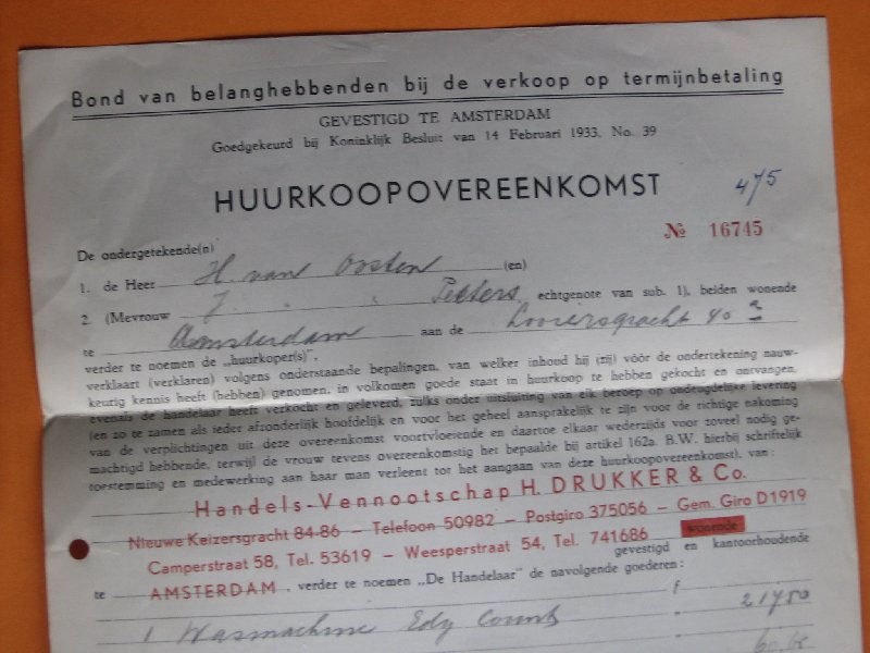  - Huurkoopovereenkomst voor een wasmachine