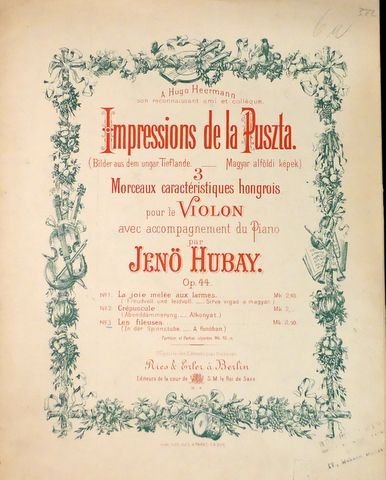 Hubay, Jenö: - Impressions de la Puszta. Bildern aus dem ungar. Tieflande... 3 morceaux caractéristiques hongrois pour le violon avec accompagnement du piano. Op. 44. No. 3. Les fileuses