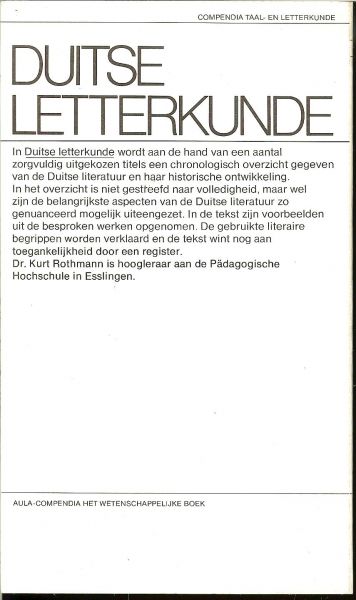 Rothmann, Kurt .. Vertaald door Marjorie Rieu-Kochmann, - Duitse letterkunde .. Overzicht van de Duitse leteratuur en haar Historische ontwikkeling. Met register.