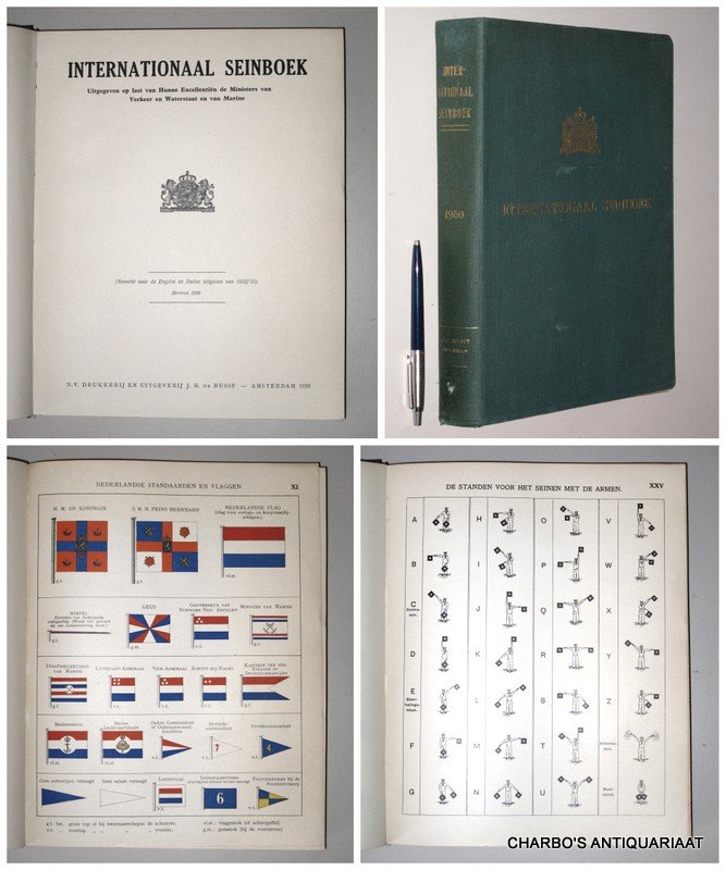 ANON., - Internationaal seinboek. Uitgegeven op last van Hunne Excellentiën de Ministers van Waterstaat en van Defensie. (Bewerkt naar de Engelsche en Duitsche uitgaven van 1932/'33).