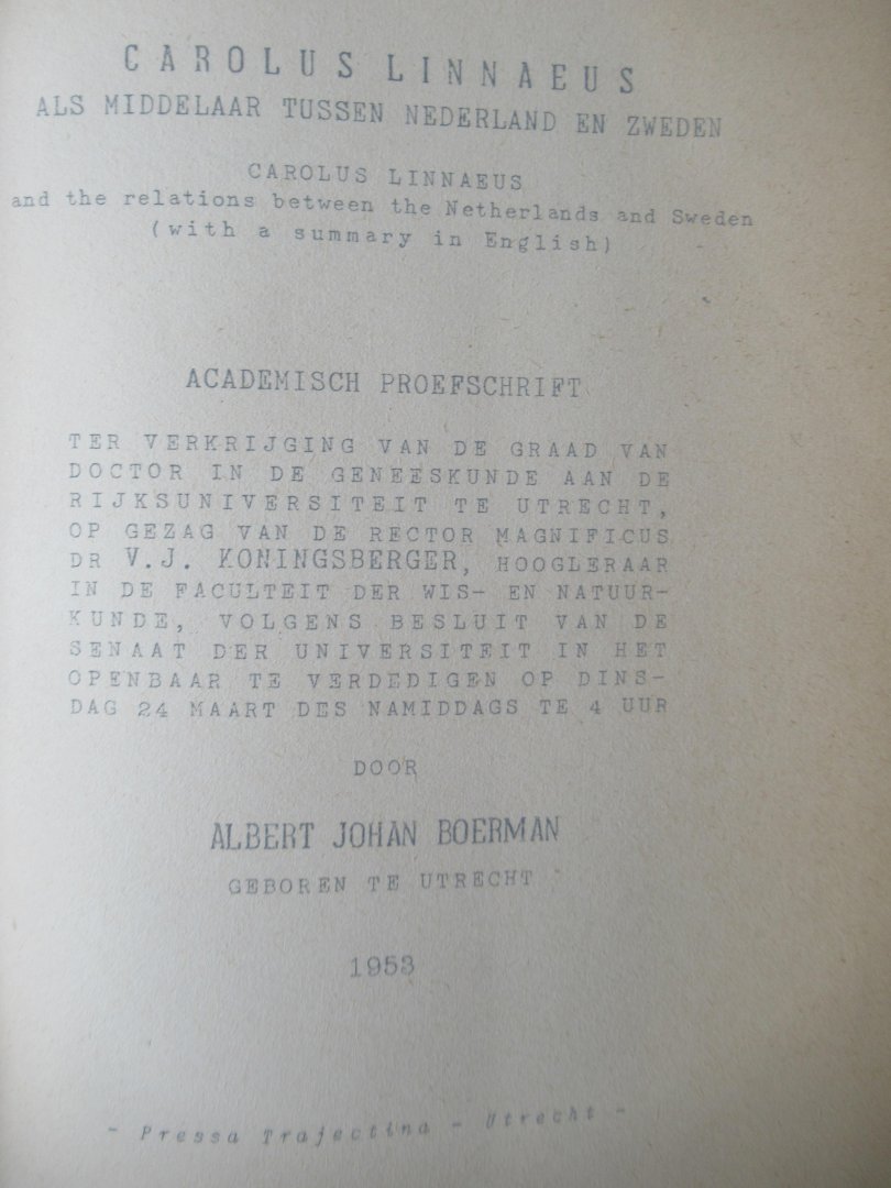 Boerman, Albert Johan - Carolus Linnaeus als middelaar tussen Zweden en Nederland