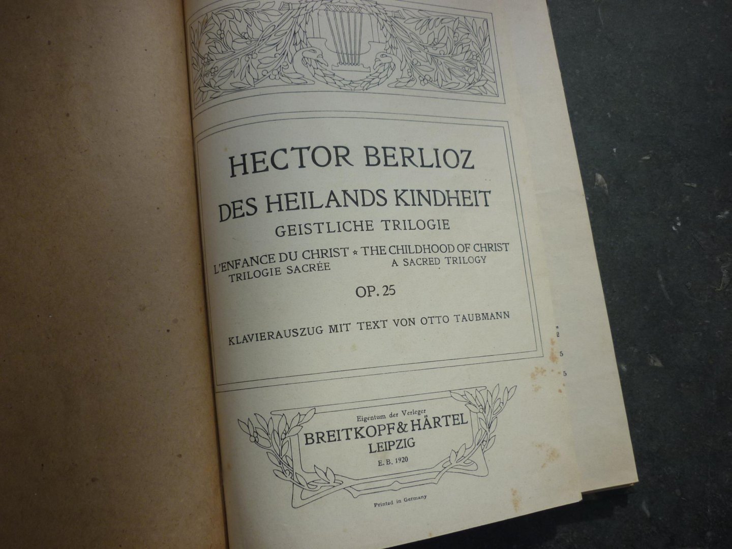 Berlioz; Hector (1803–1869) - L'Enfance du Christ (Die Kindheit Christi) op. 25; Des Heilands Kindheit; Geistliche Trilogie; Klavierauszug mit text von Otto Taubmann