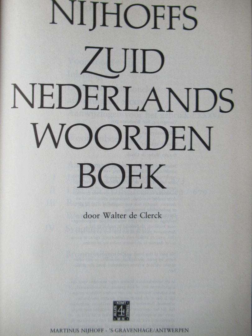 Clerck,  de Walter - Nijhoffs Zuidnederlands woordenboek