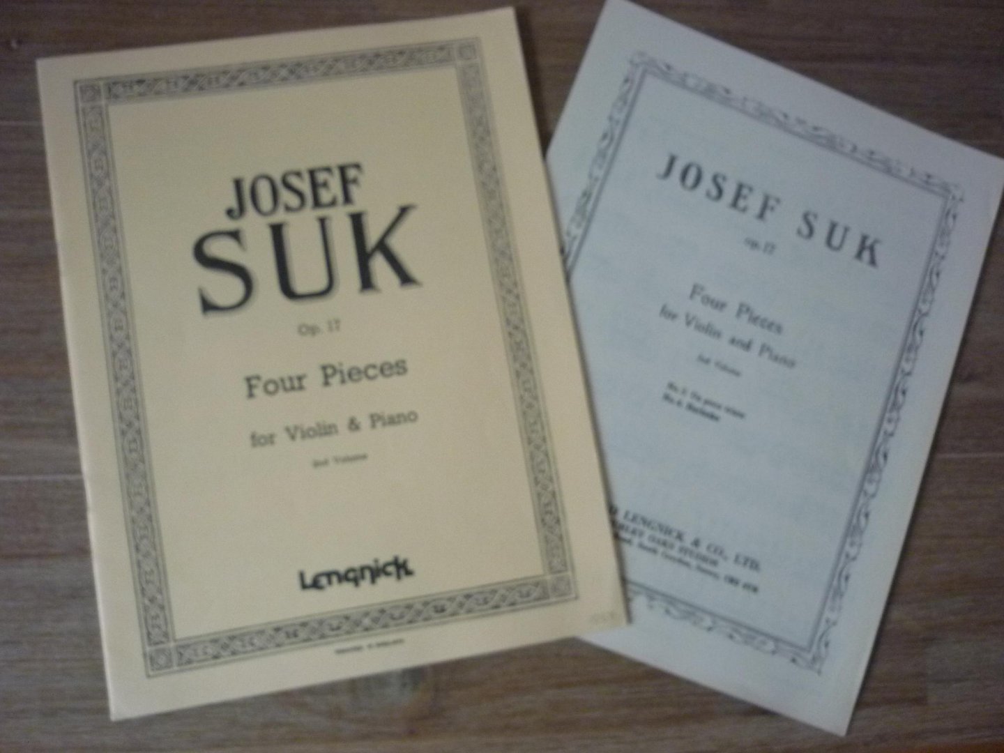 Suk; Josef - Four pieces for violin and piano. Op. 17 - 2st volume; (No. 3: Un poco triste + No 4: Burleske)