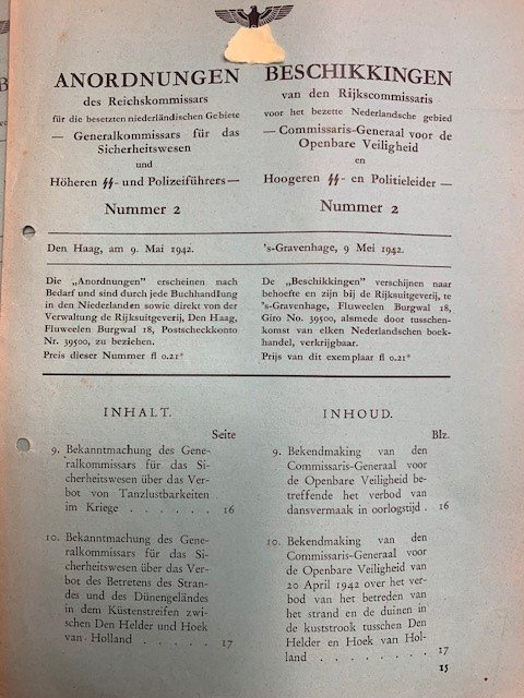  - Anordnungen des Reichskommissars fur die besetzten niederlandischen Gebiete - Generalkommissars fur das Sicherheitswesen und Hoheren SS- und Polizifuhrers Nummer 3, 12 August 1942