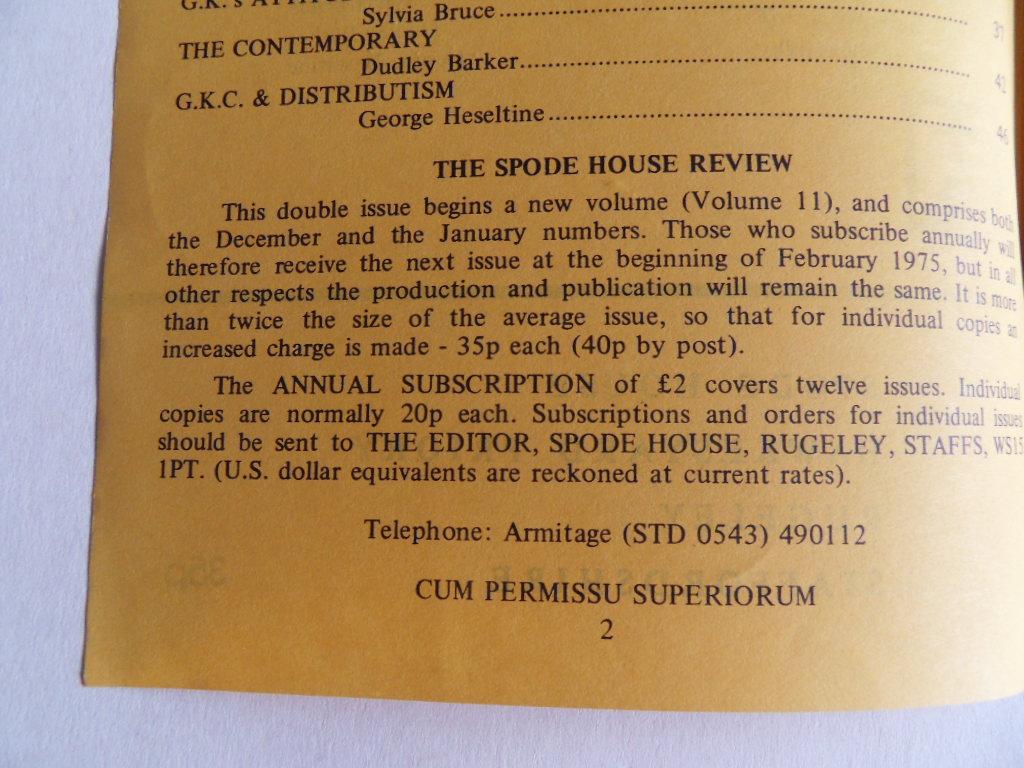 Brocard Sewell, Fr. O. Carm.; e.a. - Chesterton Centenary. - In Spode House Review nos. 121 & 122; December 1974 & January 1975.