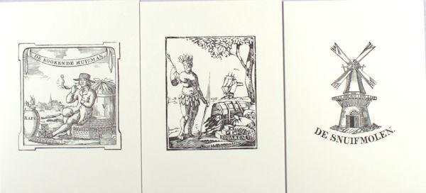 Zoete, Johan de (drukker). - Tobacco vignette 1 - 6, from a series of 19th century vignettes for tobacco wrappers from the rich collection of stock blocks in Museum Enschedé.