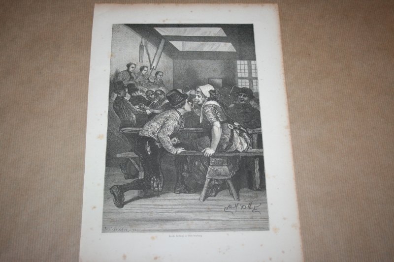  - Antieke gravure - In de herberg te Oost-Souburg (Zeeland) - 1875