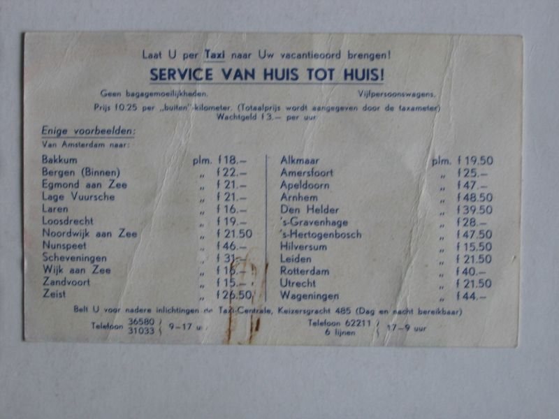  - Kaartje Taxi centrale Amsterdam