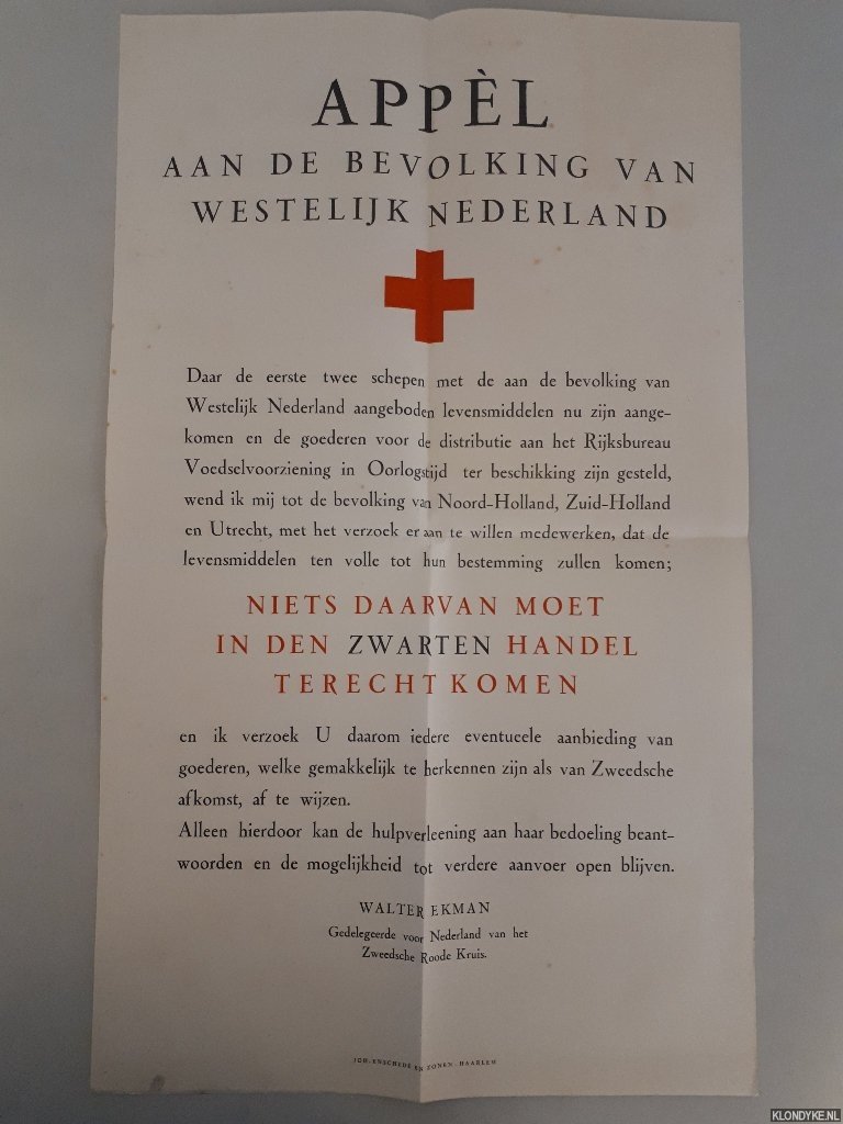 Poster WO II - Appèl aan de bevolking van westelijk Nederland