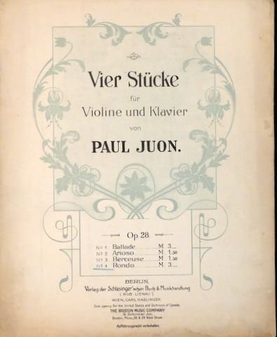 Juon, Paul: - Vier Stücke für Violine und Klavier. Op. 28. No. 4. Rondo