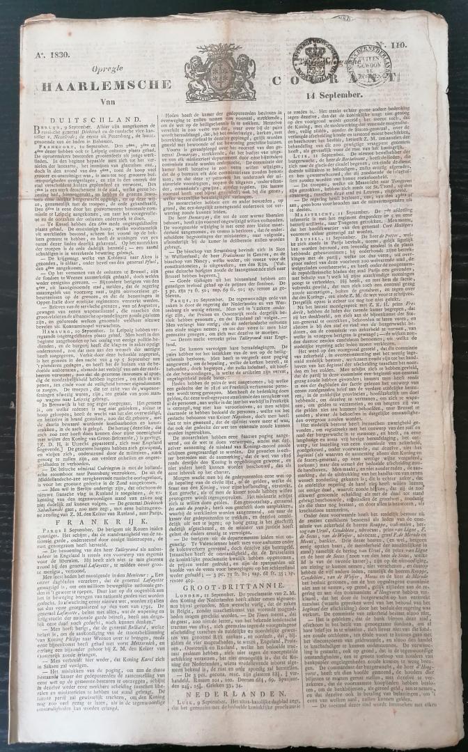 Anoniem - Opregte Haarlemsche Courant No. 110 - 14 september 1830