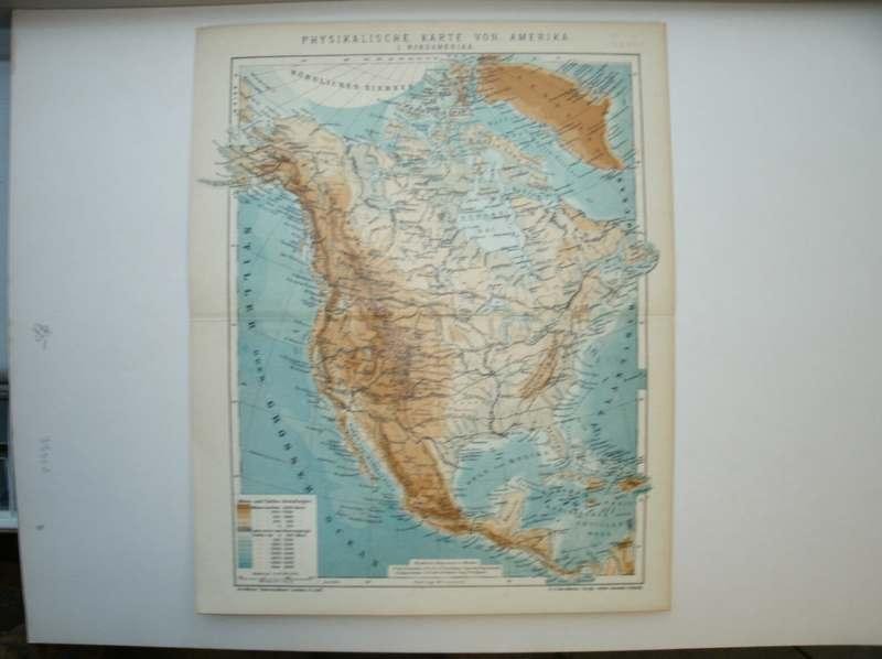 antique map (kaart). - Physikalische Karte von Nord-Amerika. (Map of North America).