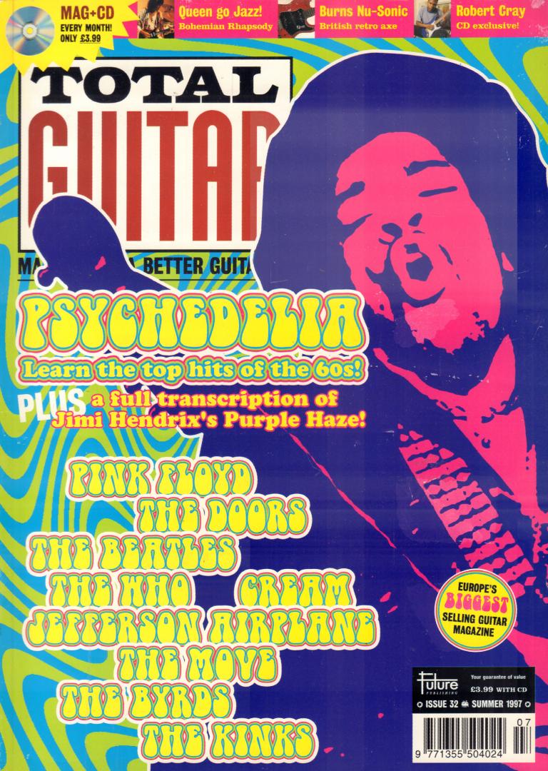 Various - TOTAL GUITAR 1997 # 032, UK MUSIC MAGAZINE met o.a. JIMI HENDRIX (COVER + 6 p.), MACHINE HEAD (2 p.), THE GREATEST HITS OF PSYCHEDELIA (14 p.), ROBERT CRAY (5 p.), FREE CD IS MISSING !, goede staat