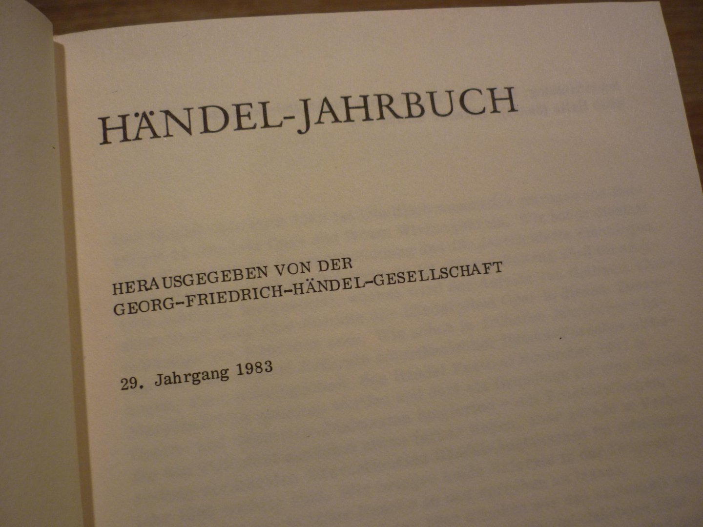 Händel; Georg Friedrich (1685–1759) - Jahrbuch 29. Jahrgang 1983; herausgegeben von der Georg Friedrich Handel-Gesellschaft