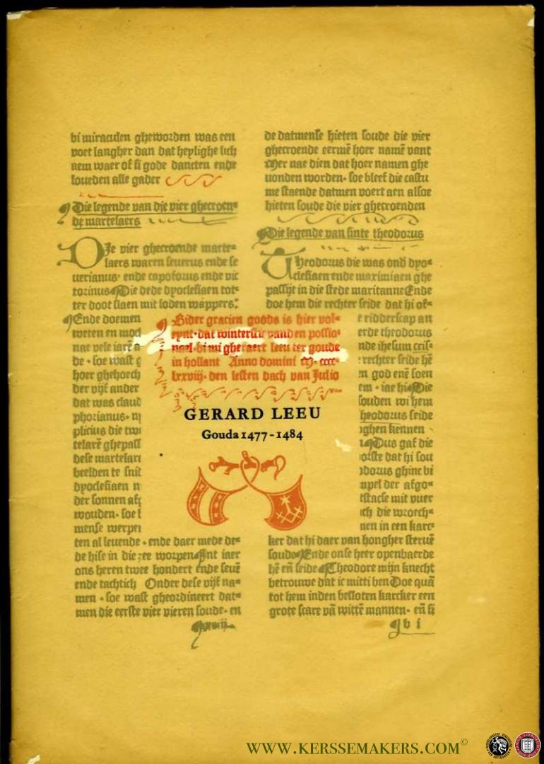 KRONENBERG, M. - Gerard Leeu, Gouda 1477-1484. Een der eerste Noord-Nederlandse drukkers. (jaarwisselingsgeschenk)