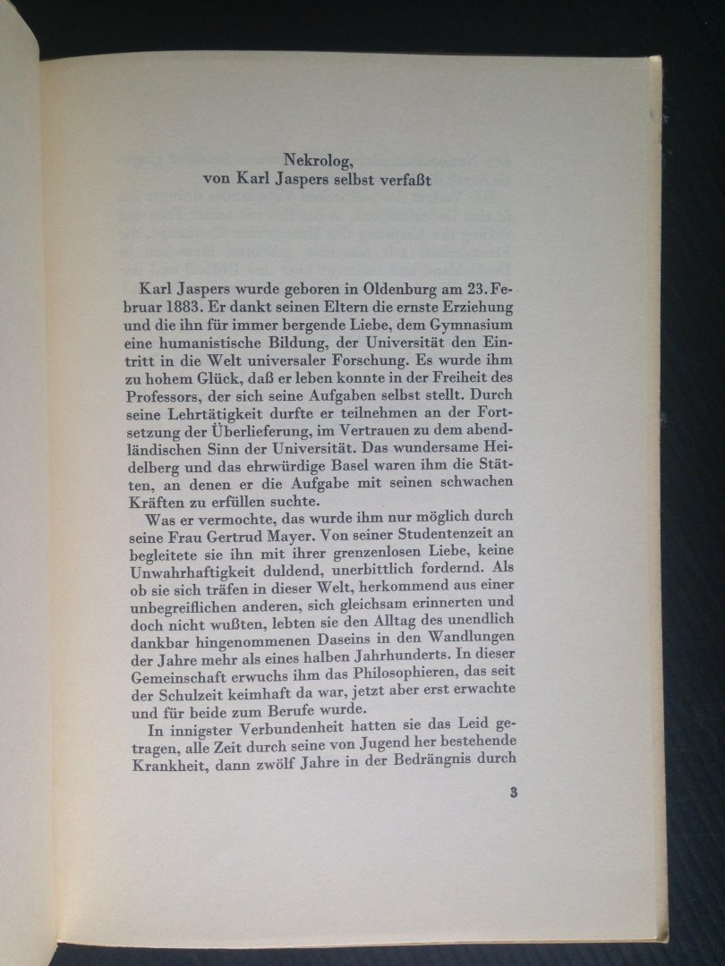  - Gedenkfeier für Karl Jaspers, 4 März 1969, Basler Univeritätsreden 60.Heft