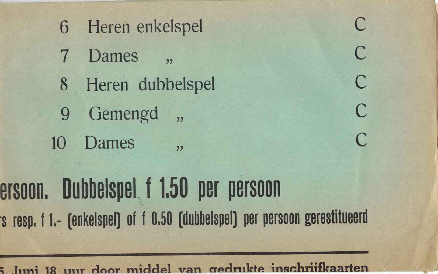 Anoniem - Aanplakbiljet ( Affiche ) Open Tennis-Tournooi G. J. van Heekpark Enschede 18 t. m. 24 Juni 1956.