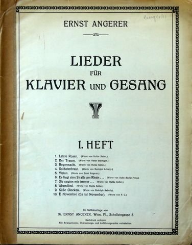 Angerer, Ernst: - Lieder für Klavier und Gesang. 1. Heft