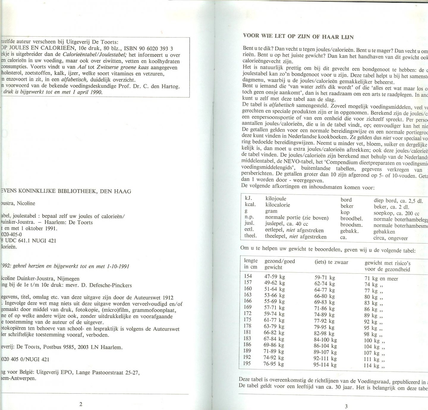 Duinker-Joustra, Nicoline . met medewerking van Mevr. D. Defesche - Pinckers - Calorieentabel, joulestabel    bepaal zelf uw joules of calorieen