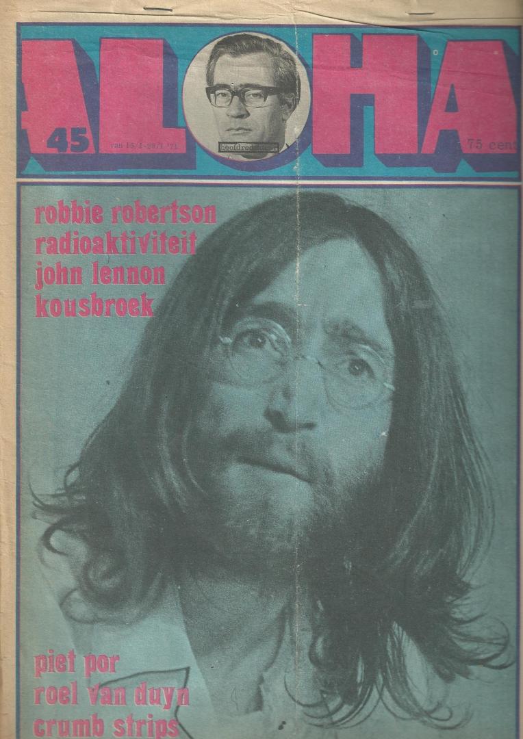 [Anoniem] Koch, Koen; Dolf Koelbloed; Wim Noordhoek; Gerard Paques; Rogier Proper; Koos Zwart, Marjolein Kuijsten (redactie); Willem de Ridder (Art director)] - Aloha 45, 20 15-29 januari 1971.