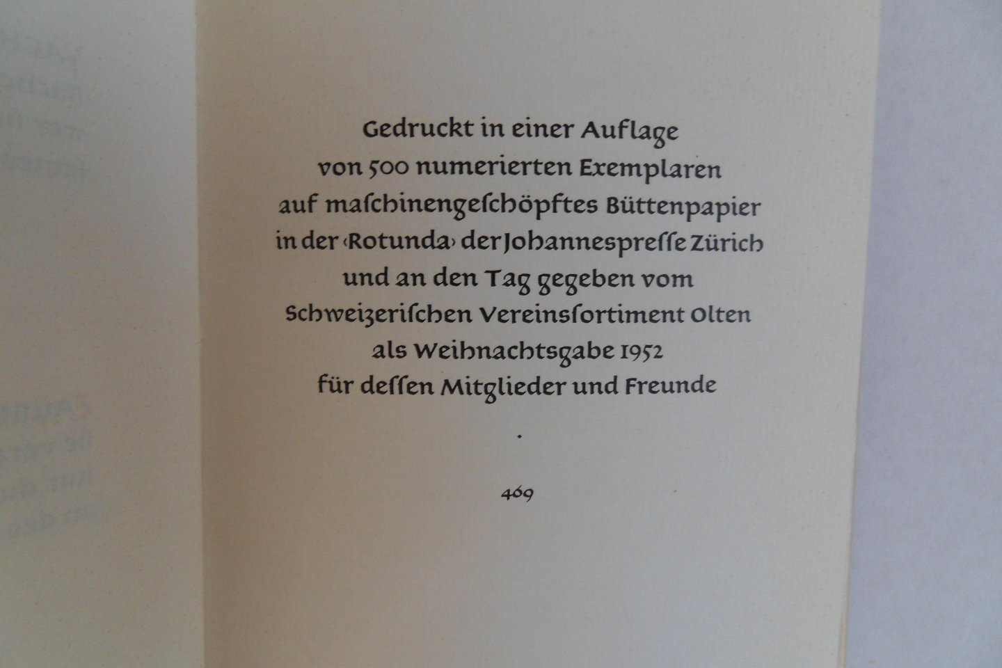 Schumacher. Hans - Kleines Inventar dessen, was unter dem Namen Buch gedruckt, verlegt und zum Kaufe angeboten wird, in alphabetische Reihenfolge. [ Genummerd ex. 469 / 500 ].