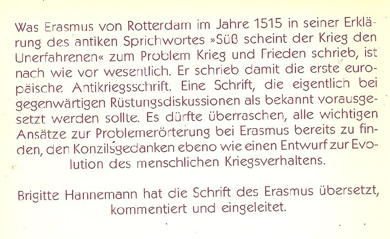 Erasmus von Rotterdam - Süss  scheint der Krieg der Unerfahrenenen