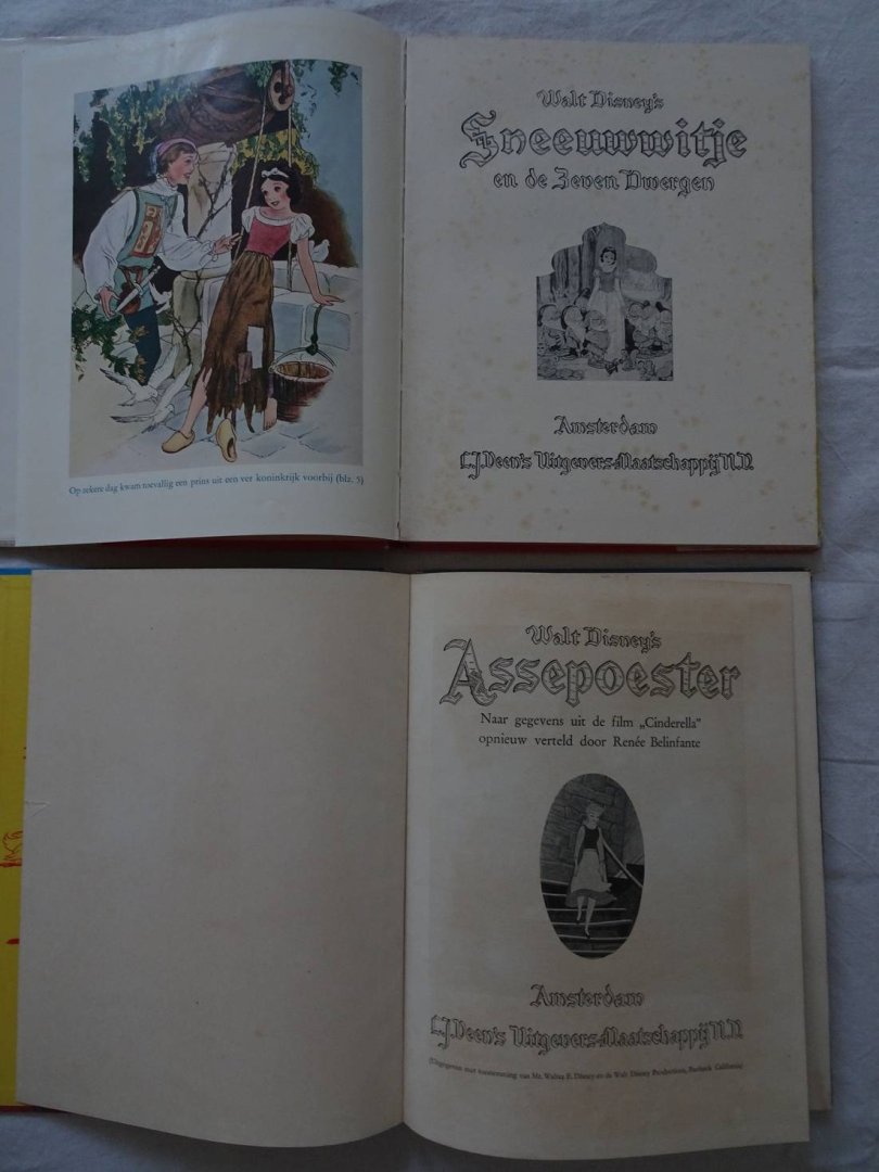 Disney, Walt. - Walt Disney's Sneeuwwitje en de Zeven Dwergen/ Assepoester. 2 titels.